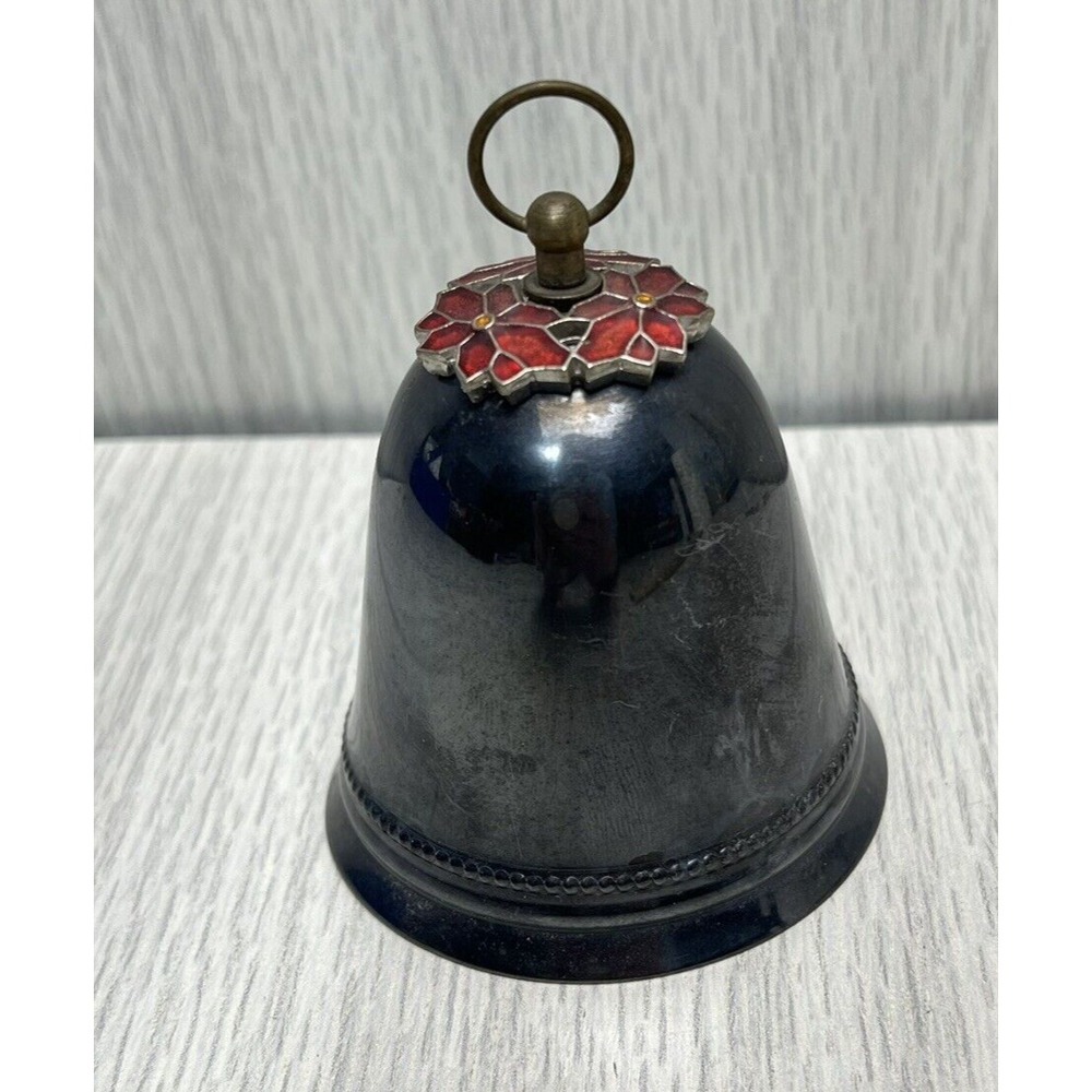 Wallace 1973 Silver Plate Chime Bell Ornament Poinsettia Vintage Christmas Decor